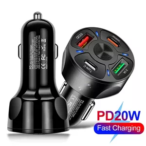 شارژر فندکی 20 وات 4پورت فست شارژ دارای پورت PD