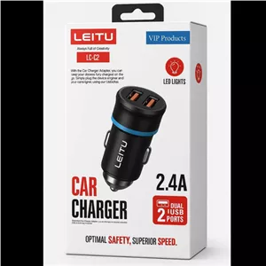 شارژر فندکی LEITU مدل LC-C2 - با دو پورت USB و نور LED