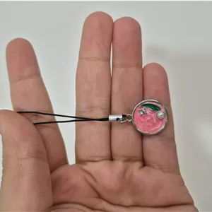 آویز گوشی و جاکلیدی میناکاری صورتی