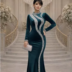 لباس مجلسی مزونی و پوشیده مخمل زنانه پیراهن مجلسی مخجل دخترانه لباس فرمالیته لباس خواستگاری لباس حنابندون لباس شب ماکسی مجلسی مخمل زنانه پیراهن مجلسی مخمل سایز بزرگ سایزبندی 40 الی 52