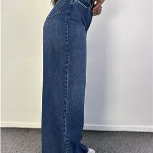 شلوار جین زنانه مدل فول بگ رنگ آبی تیره