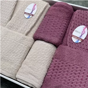 سرویس کامل حوله دونفره هارمونی صورتی کرم