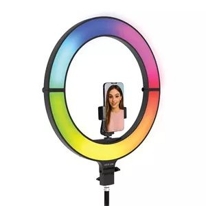 چراغ حلقه‌ای گرین لاین ۱۸ اینچی تاشو با نور RGB و سه‌پایه بلند