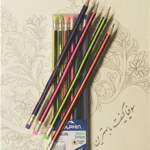 مداد مشکی پاکن دار 12عددی .دلفین .DOLPHIN.طراحی سه گوش ارگونومیک برای نوشتن راحت.