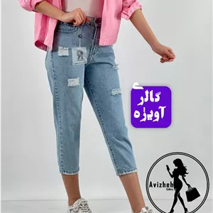 شلوار جین زنانه مدل مام فیت زاپدار جنس جین خارجی