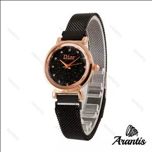 ساعت دیور زنانه بند حصیری مشکی رزگلد w-1644