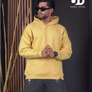 هودی ساده بیسیک کرم نباتی - پارچه دورس سه نخ درجه یک