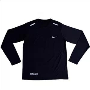 خرید تیشرت آستین بلند مشکی طوسی سفید کشی نایک ورزشی