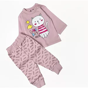 ست بلوز شلوار پنبه بچگانه طرح گربه سایز 0 و 1