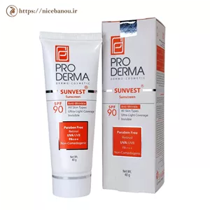 کرم ضد آفتاب و ضد چروک بی‌رنگ پرودرما مدل Sunvest SPF90 وزن 40 گرم