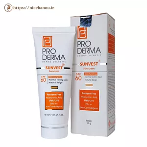 کرم ضد آفتاب رنگی و مرطوب‌کننده پرودرما SPF 60 بژ طبیعی ۴۰ میلی‌لیتر