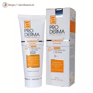 کرم ضد آفتاب فاقد چربی پرودرما سان‌وست SPF50+ بژ روشن ۴۰ میلی‌لیتر
