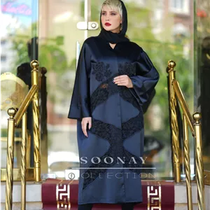 مانتو عبایی مشکی مزونی ساتن لاکچری