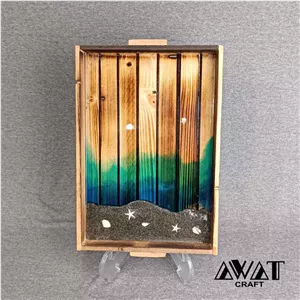 سینی چوبی طرح دریا و ساحل رزینی