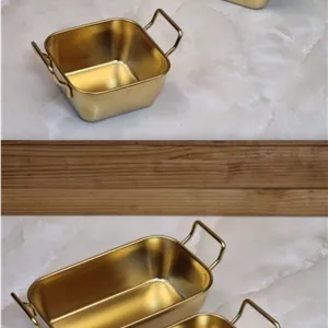 ظرف سرو مستطیل  استیل دسته دار طلایی