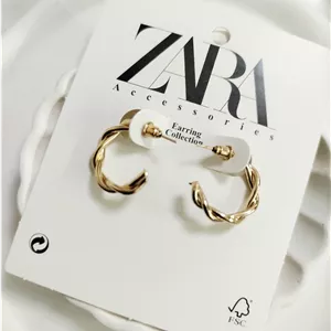 گوشواره پیچی استیل ۲ سانت طلایی و نقره‌ای رنگ ثابت ضد حساسیت و آلرژی از برند زارا اروپا