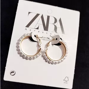 گوشواره مرواریدی حلقه ای سایز متوسط قطر 3 سانت استیل ضد حساسیت رنگ ثابت اروپا برند Zara accessories