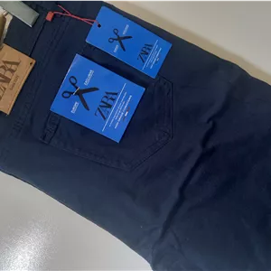 شلوار کتان مردانه راسته اسپورت زارا (REGULARZARA) رنگ سرمه ای  کد KMS003