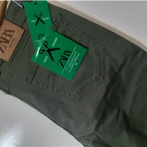 شلوار کتان مردانه راسته اسپورت زارا (REGULARZARA) رنگ زیتونی ارتشی کد KMS004