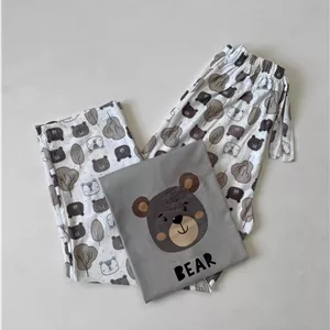 ست بلوز شلوار نخ پنبه شلوار طرح خرسی