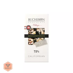 خرید شکلات تلخ ۷۲٪ بوچرون مدل کالیفرنیایی با بادام، کرنبری و پسته (Bucheron Californian)
