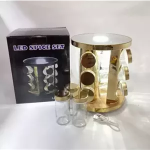 جا ادویه LED دار ۱۲ عددی استیل طلایی ضد زنگ