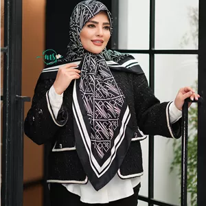 روسری طرح  هرمس مشکی سفید