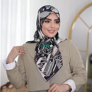 روسری ابریشم ژاکارد طرح هرمس کوبیسم رنگ مشکی طوسی