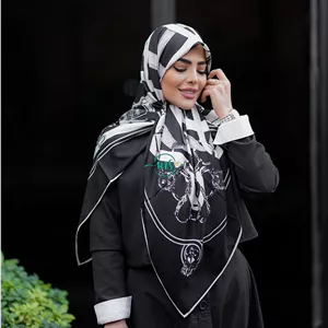 روسری طرح کمربندی هرمس سفید مشکی
