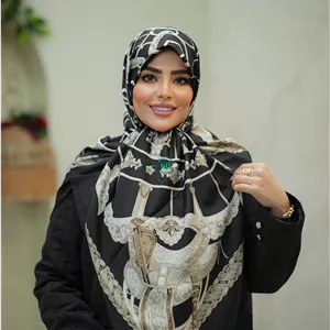 روسری طرح هرمس جواهر مشکی کرم