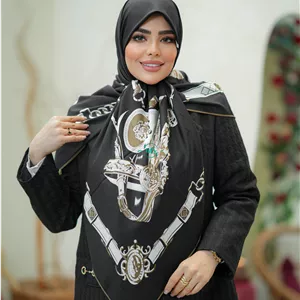 روسری طرح هرمس کمربندی وسط ساده مشکی  سفید شکلاتی