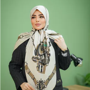 روسری طرح هرمس کمربندی وسط ساده کرم قهوه ای