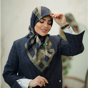 روسری ابریشم طرح کمربندی هرمس سرمه ای