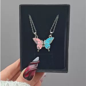 ست گردنبند دوستی مگنتی پروانه صورتی و آبی