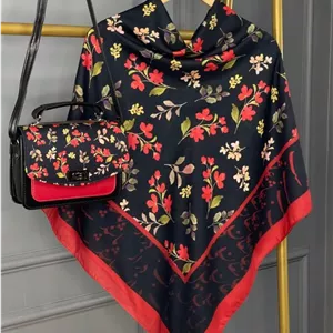 ست کیف و روسری غزل مشکی قرمز (B2)