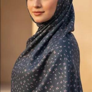 روسری گل‌ریز سورمه‌ای نخی اعلا قواره ۱۳۰