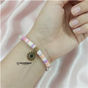 دستبند زنانه کشی مهره رنگی مروارید آویز خورشید برند اروپایی accessories ضدحساسیت