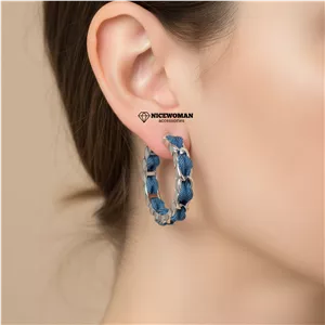 گوشواره زنانه نیم حلقه کارتیر سرمه ای نقره ای برند اروپایی ضدحساسیت
