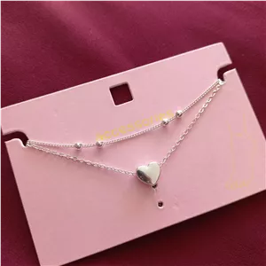 پابند زنانه دو ردیف زنجیر آویز قلب نقره ای برند اروپایی accessories ضدحساسیت