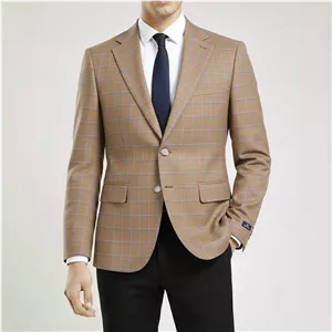 کت تک دو دکمه مردانه نسکافه‌ای چهارخونه