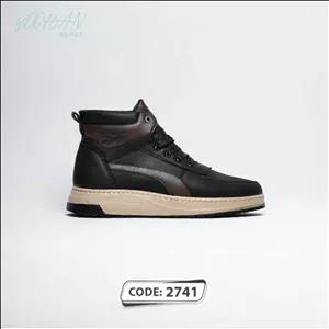 کتونی ساقدار مشکی قهوه ای ریبوک زیره کرم مشکی قالب بزرگ( ۲۷۴۱)