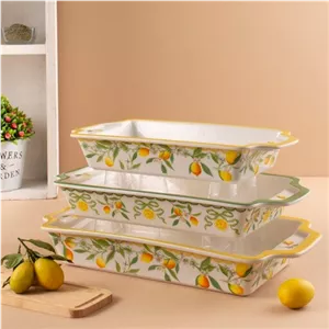 سه تابه چینی گلدار Lemon مدل مستطیل کد 8170 (ست 3 عددی)