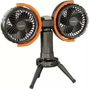 پنکه شارژی به همراه چراغ و پاوربانک پرودو مدل Porodo Lifestyle Dual-Head Oscillating Fan PD-LFST150-BK