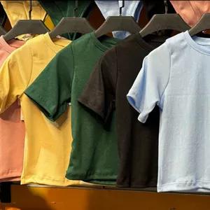 کراپ تیشرت ساده آستین کوتاه کبریتی وارداتی ترک 🇹🇷