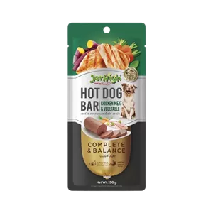 تشویقی سگ مدل هات داگ طعم مرغ و سبزیجات برند jerhigh جرهای 150 گرمی