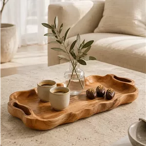 سینی پذیرایی چوبی دسته‌دار مدل موج