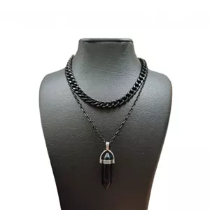گردنبند دو لاین کارتیر و منشور سنگ رنگ ثابت
