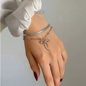 دستبند زنانه دو لاین طرح پاپیون رنگ ثابت و ضد حساسیت