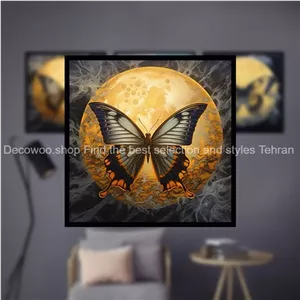 تابلو طرح اسب و پروانه طلایی مدل B-1225 مجموعه 3 عددی