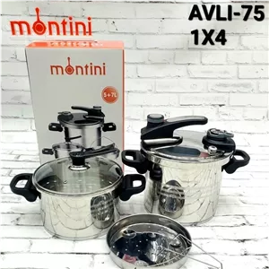 زودپز  دو قلو کلیپسی برندمونتینی  ظرفیت7 5 لیتر استیل ضد زنگ18/10 کف چدن